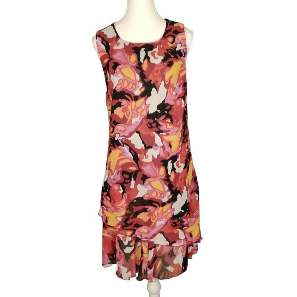 Mlle Gabrielle Womens Floral Print Sleeveless Ruffle Hem Dress‎ Size 14